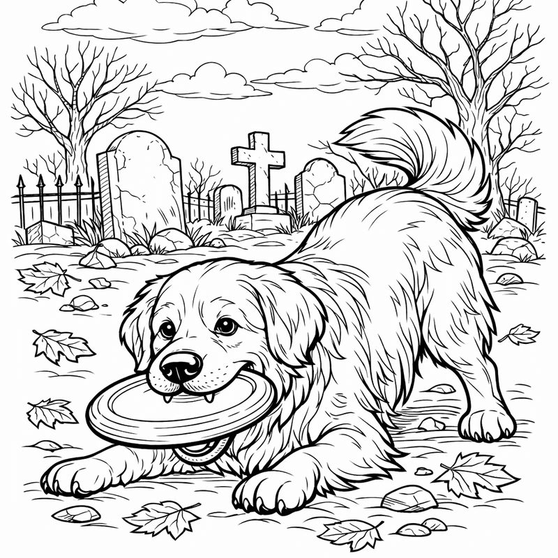 Free printable coloring page: A Golden Retriever Playing Fetch In A Park With A Tennis Ball, for ages 7-12