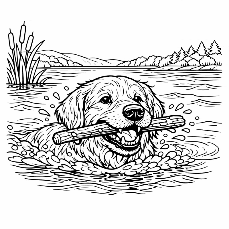 Free printable coloring page: A Golden Retriever Running Through A Meadow With…, for ages 7-12