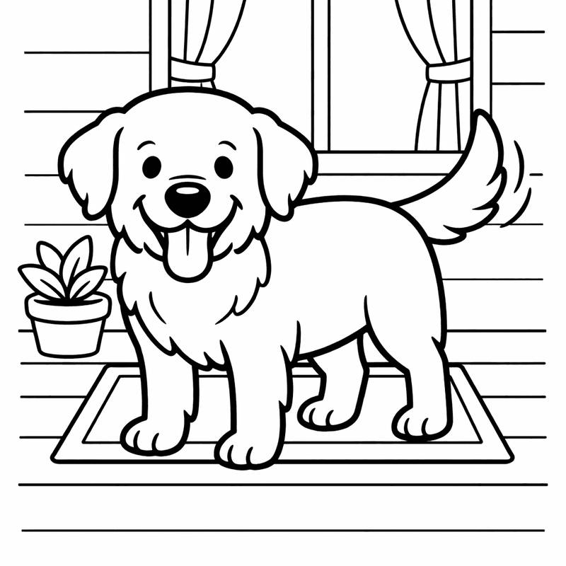 Free printable coloring page: Object Only: A Cute Golden Retriever With Clean…, for ages 3-6