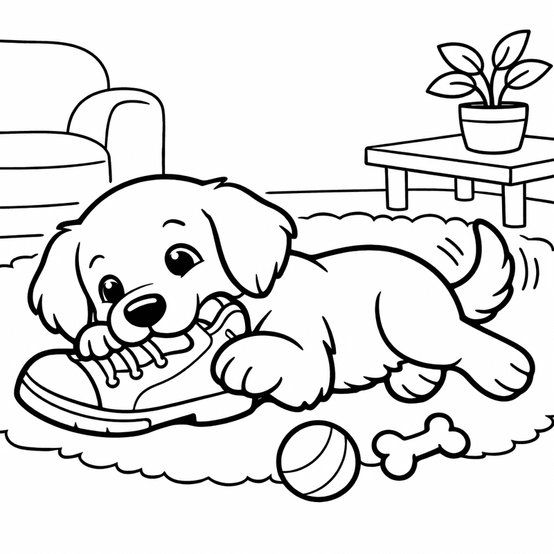 Free printable coloring page: Object Only: A Cute Golden Retriever With Clean Outlines, No Background, for ages 3-6