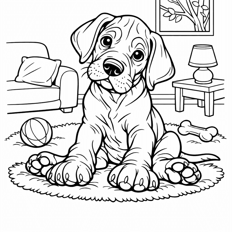 Free printable coloring page: A Great Dane Gently Playing With A Small…, for ages 7-12