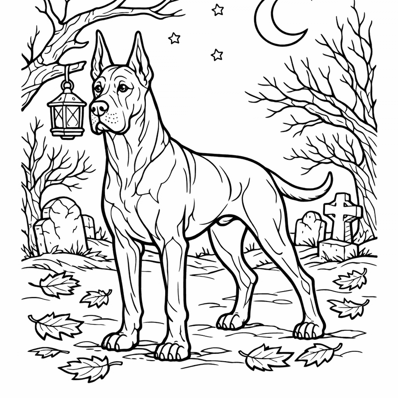 Great Dane Coloring Page — A Great Dane Standing In A Park Towering…