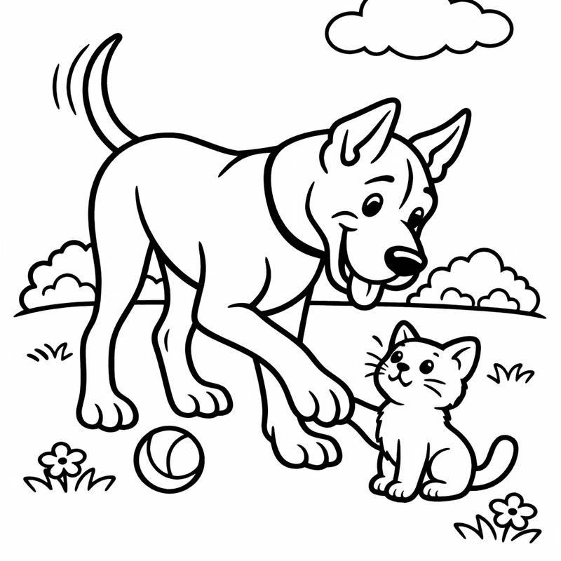 Free printable coloring page: Object Only: A Cute Great Dane With Clean Outlines, No Background, for ages 3-6