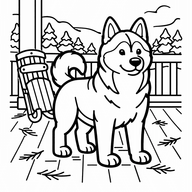 Free printable coloring page: Object Only: A Cute Husky With Clean Outlines, No Background, for ages 3-6