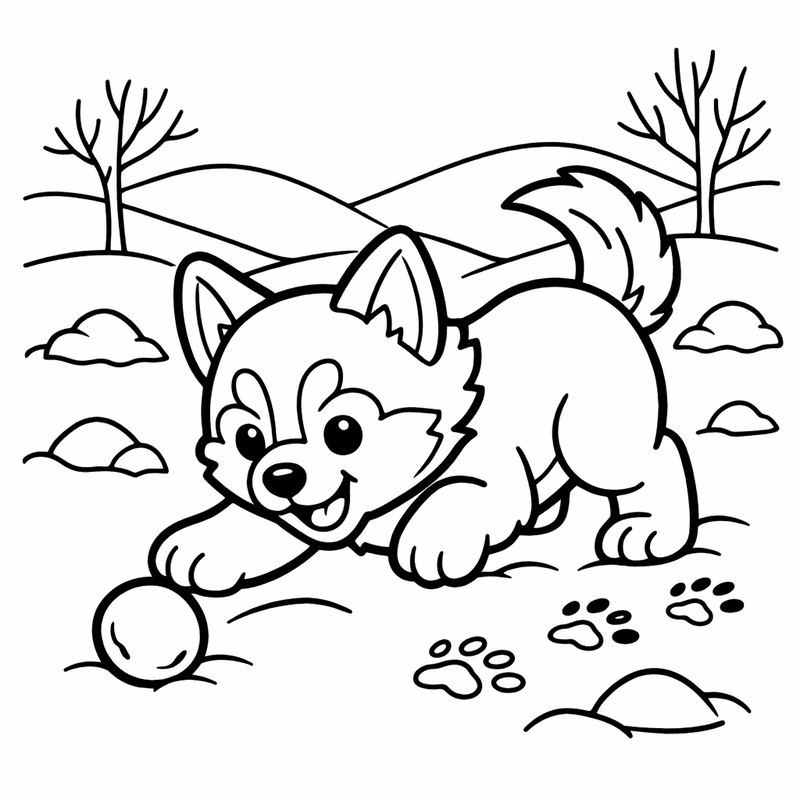 Free printable coloring page: A Husky With Blue Eyes Sitting In A Snowy Landscape, for ages 3-6
