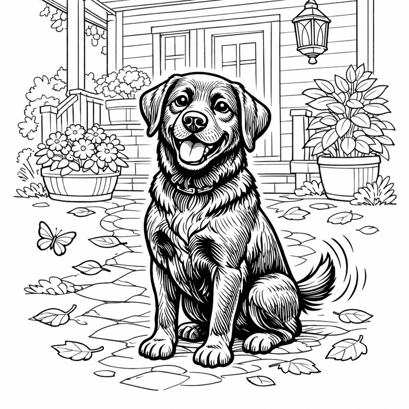 Free printable coloring page: Object Only: Two Labrador Puppies Playing Together, No…, for ages 7-12