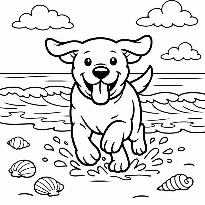 Labrador Coloring Page — A Black Labrador Sitting Obediently With A Wagging…