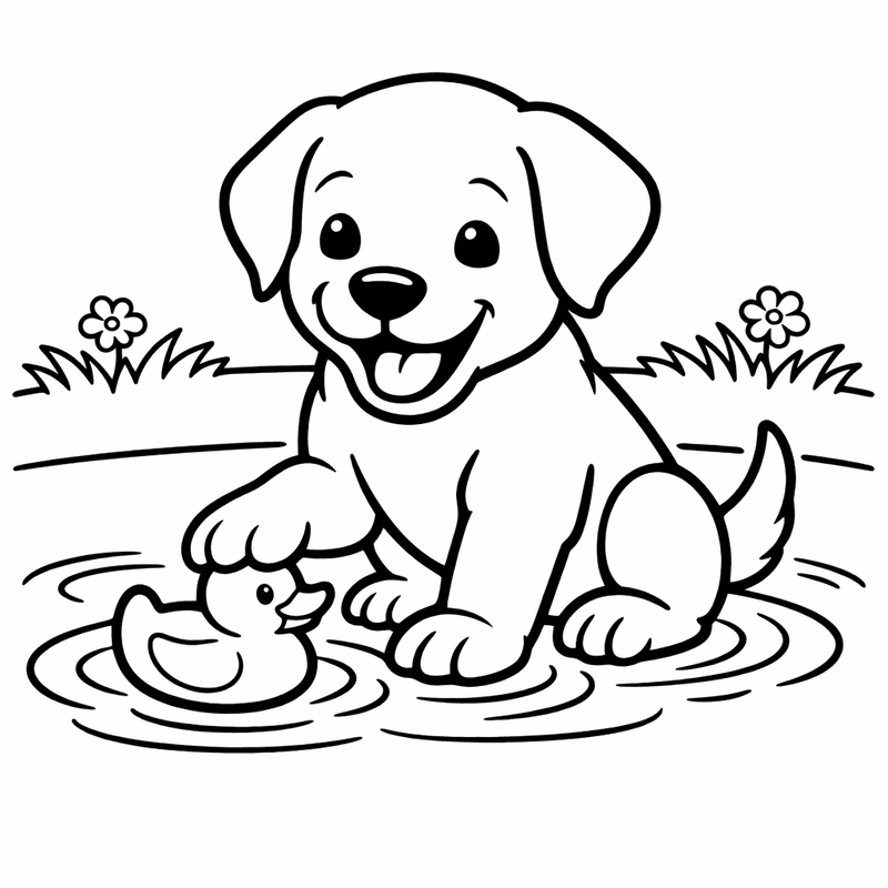 Labrador Coloring Page — A Labrador Running On A Beach With Waves