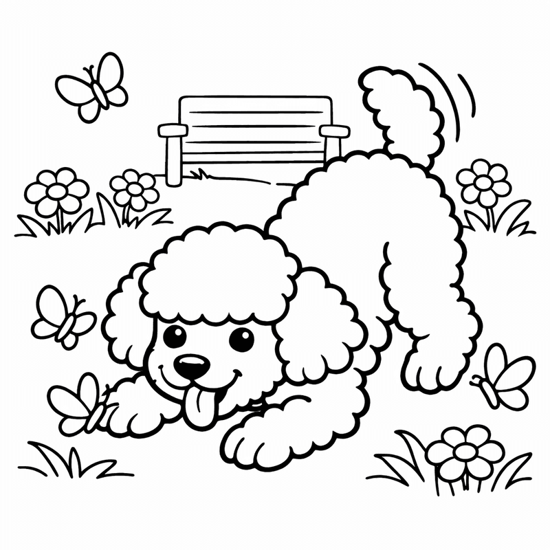 Free printable coloring page: A Poodle At A Dog Show With A Ribbon, for ages 3-6