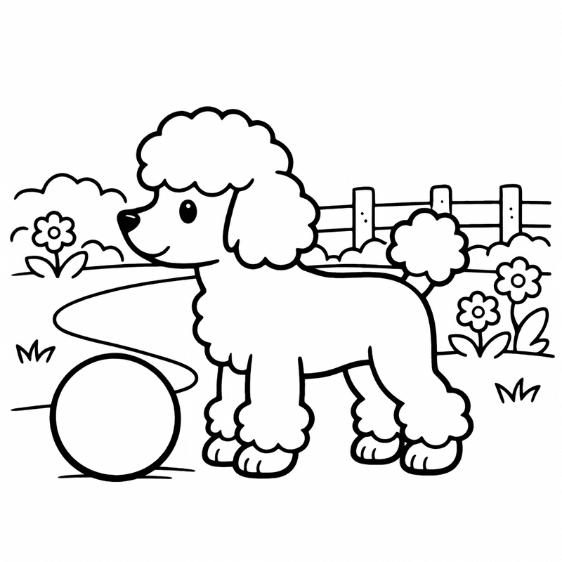 Free printable coloring page: Object Only: A Cute Poodle With Clean Outlines, No Background, for ages 3-6