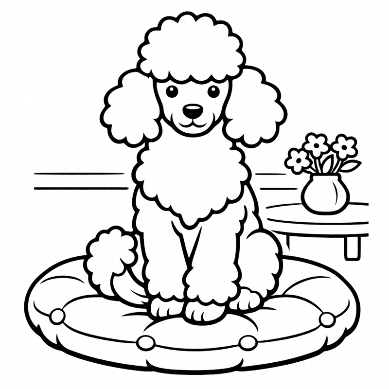 Poodle Coloring Page — Object Only: Two Poodles Sitting Together, No Background