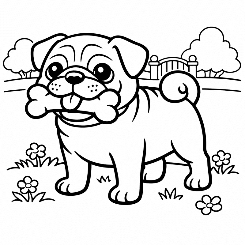 Free printable coloring page: A Pug Wearing A Tiny Bowtie Looking Fancy, for ages 3-6