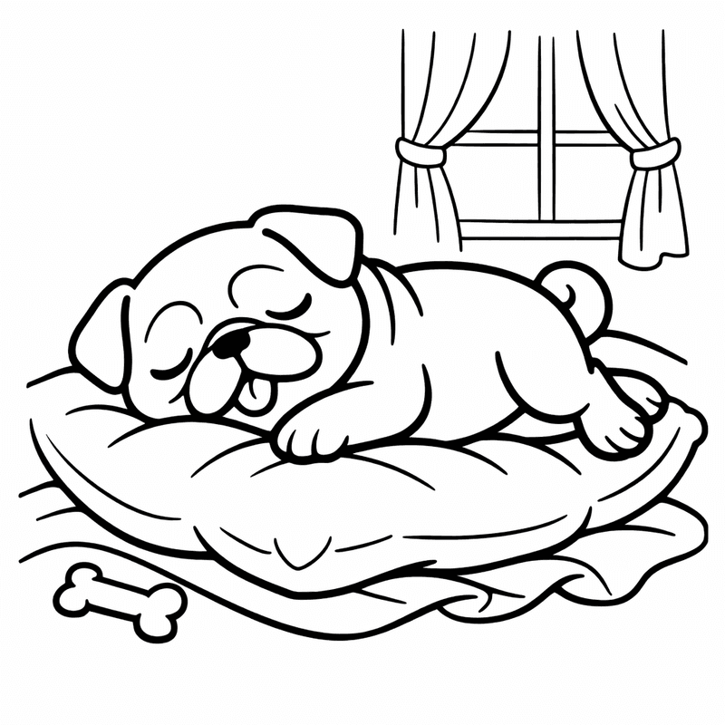 Free printable coloring page: Object Only: A Cute Pug With Clean Outlines,…, for ages 3-6