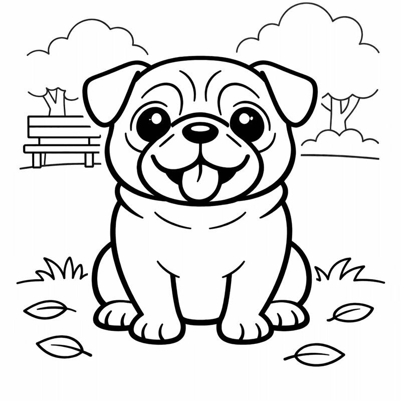 Free printable coloring page: A Pug Sitting With Its Tongue Out And Wrinkly Face, for ages 3-6