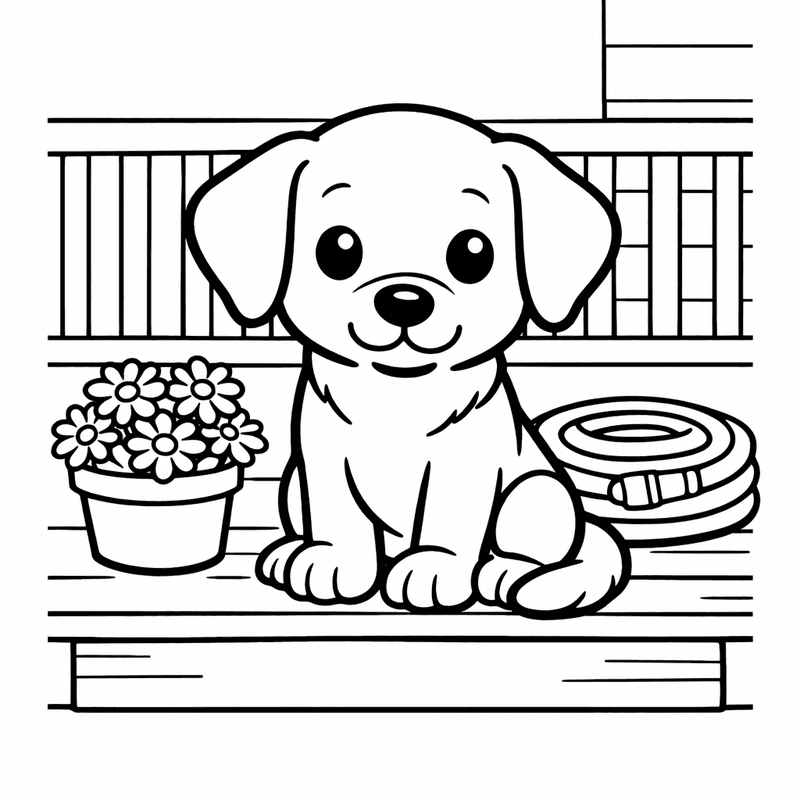 Free printable coloring page: Object Only: A Cute Puppy With Clean Outlines, No Background, for ages 3-6