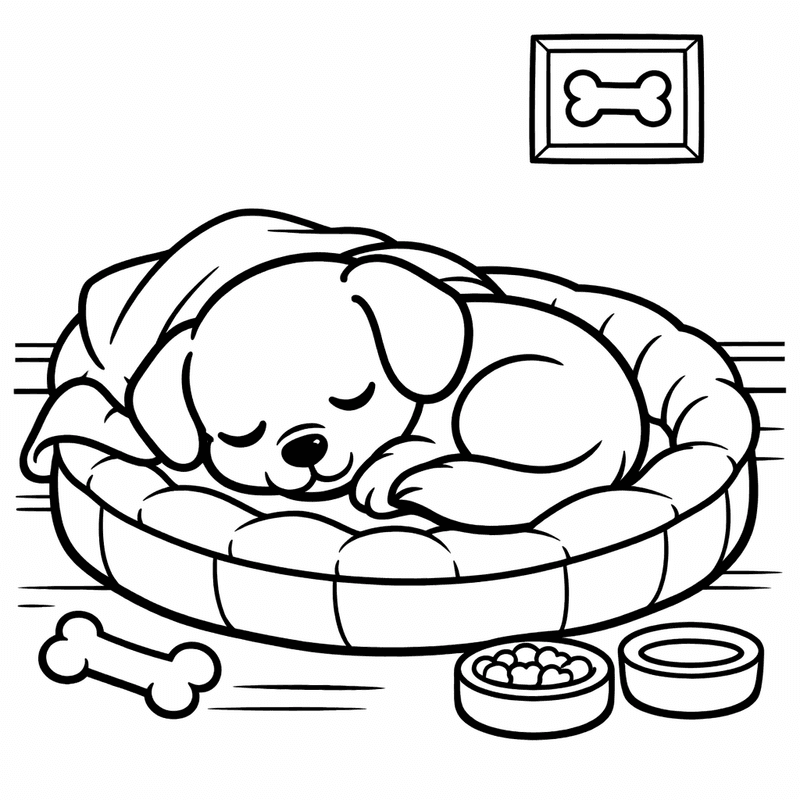 Puppy Coloring Page — Object Only: Three Adorable Puppies Sitting Together, No…