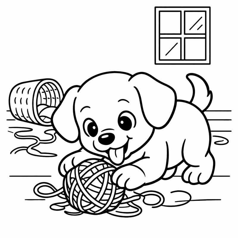 Free printable coloring page: A Puppy Sleeping Curled Up In A Cozy Bed, for ages 3-6