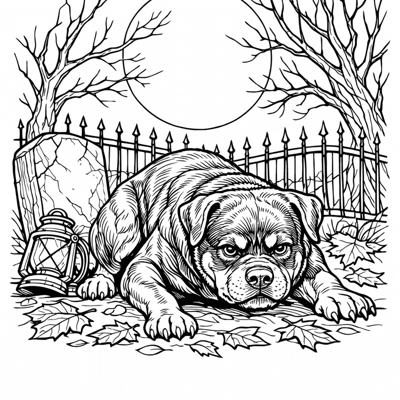Free printable coloring page: Object Only: A Cute Rottweiler With Clean Outlines,…, for ages 7-12