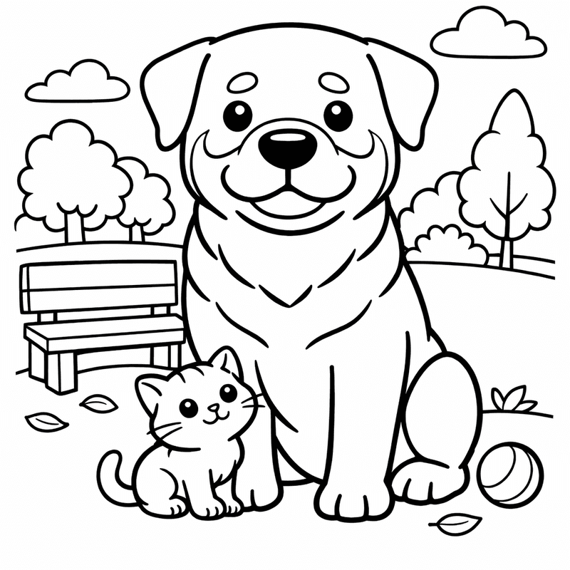 Free printable coloring page: A Rottweiler Lying In A Yard With A…, for ages 3-6