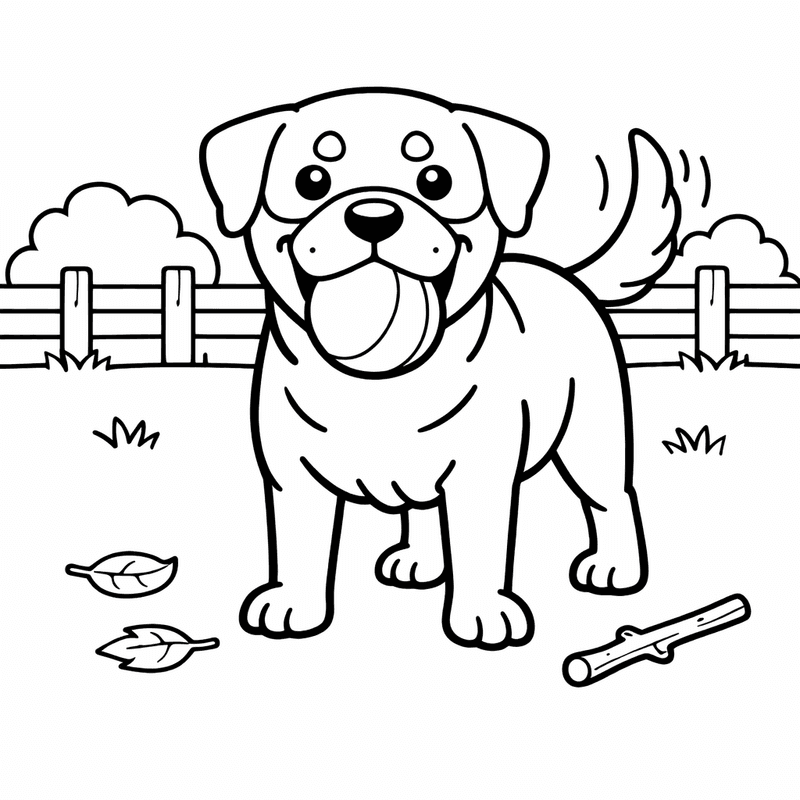 Free printable coloring page: A Rottweiler Sitting With A Loyal Protective Expression, for ages 3-6