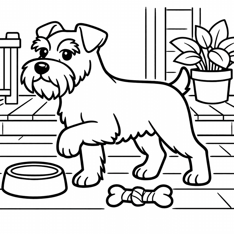 Free printable coloring page: A Schnauzer With Its Distinctive Beard And Eyebrows…, for ages 3-6