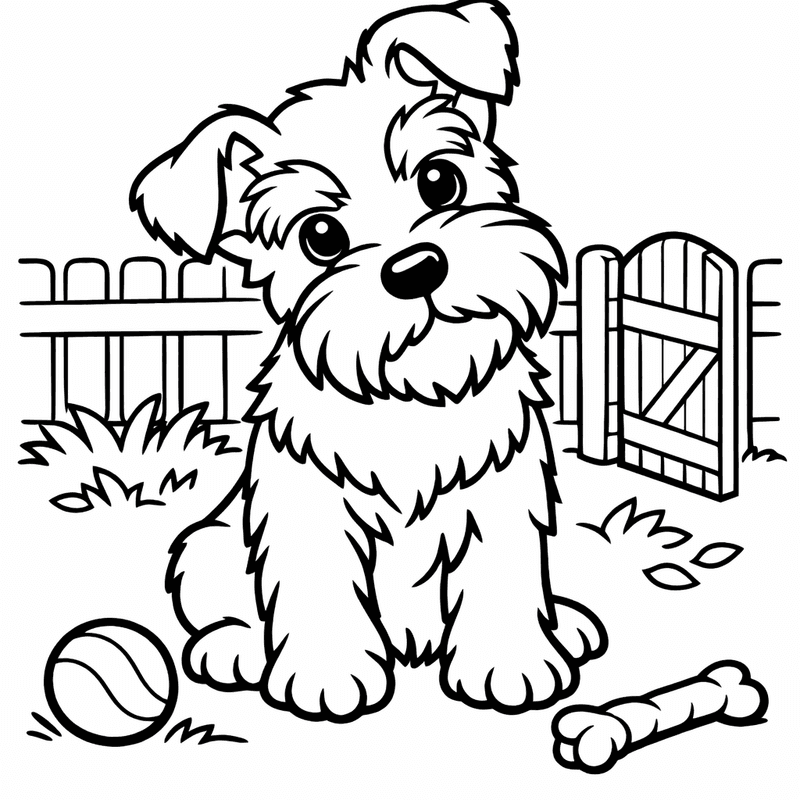 Free printable coloring page: A Schnauzer Puppy With A Scruffy Face Looking Curious, for ages 3-6