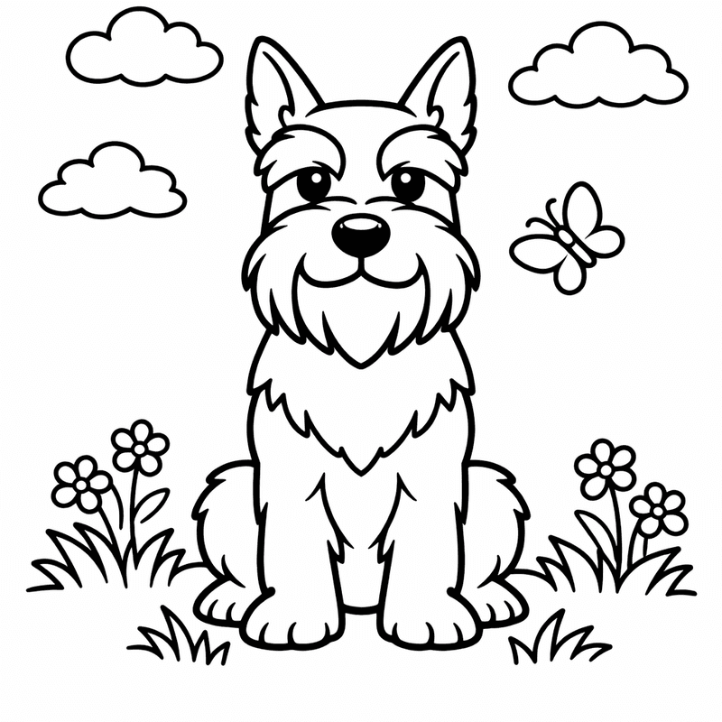 Free printable coloring page: Object Only: Two Schnauzer Puppies Together, No Background, for ages 3-6