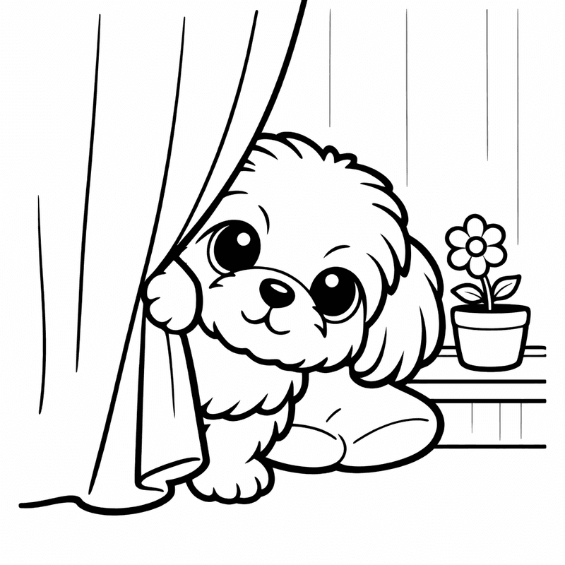 Free printable coloring page: Object Only: A Cute Shih Tzu With Clean Outlines, No Background, for ages 3-6