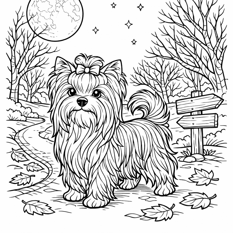 Free printable coloring page: A Yorkshire Terrier Puppy Playing With A Yarn…, for ages 7-12