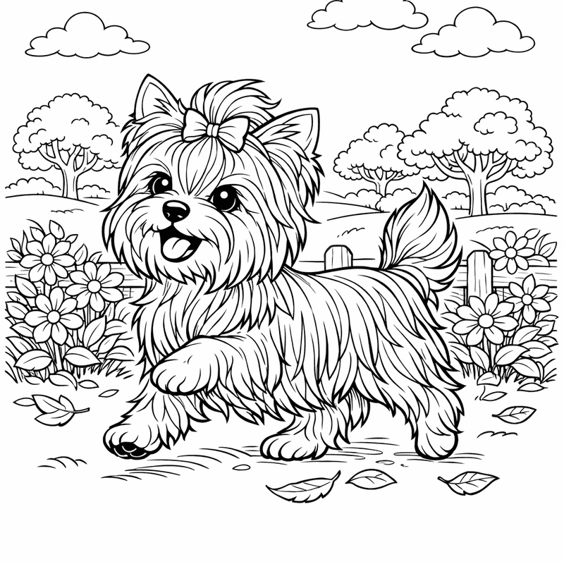Free printable coloring page: Object Only: Two Yorkshire Terrier Puppies Together, No…, for ages 7-12