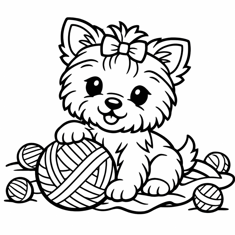 Free printable coloring page: A Yorkshire Terrier With A Silky Coat And A Tiny Bow, for ages 3-6