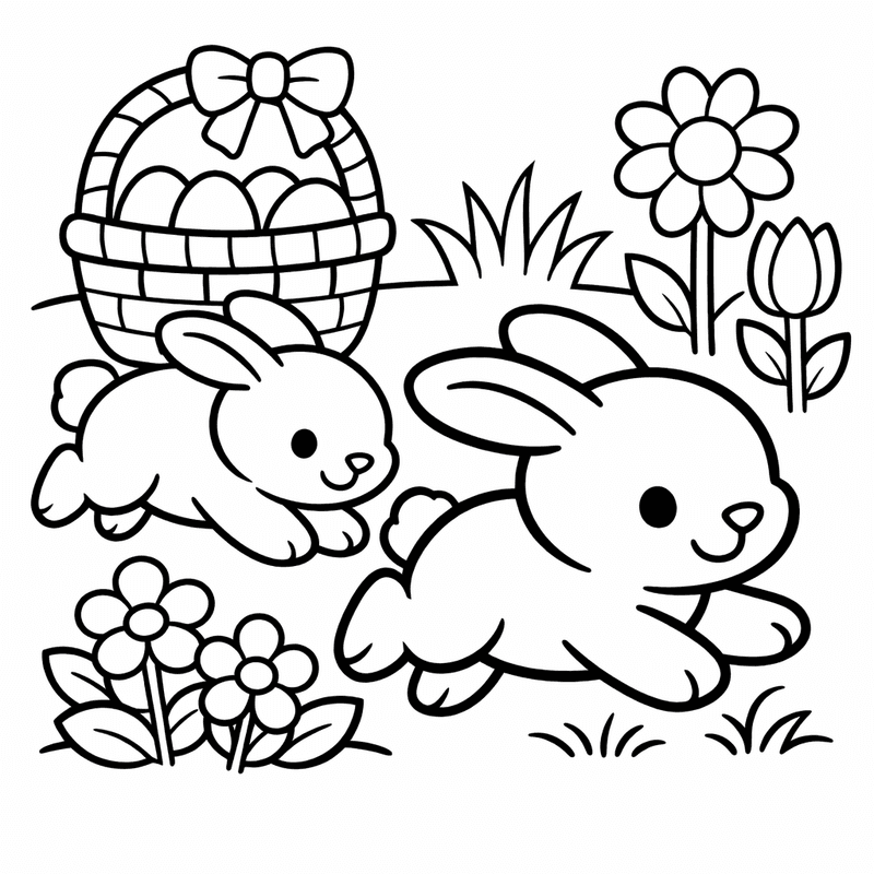 Bunny Family Coloring Page — Object Only: A Cute Bunny Family With Clean…