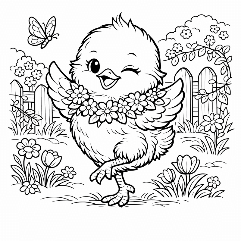 Free printable coloring page: A Chick Wearing A Tiny Easter Bonnet, for ages 7-12