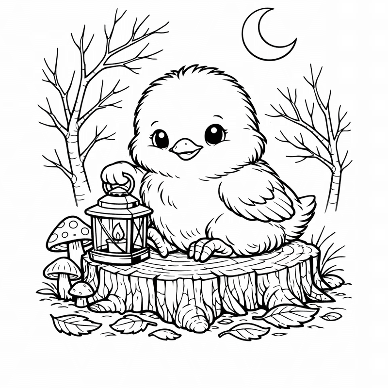 Free printable coloring page: Two Chicks Cuddling Together In A Nest, for ages 7-12