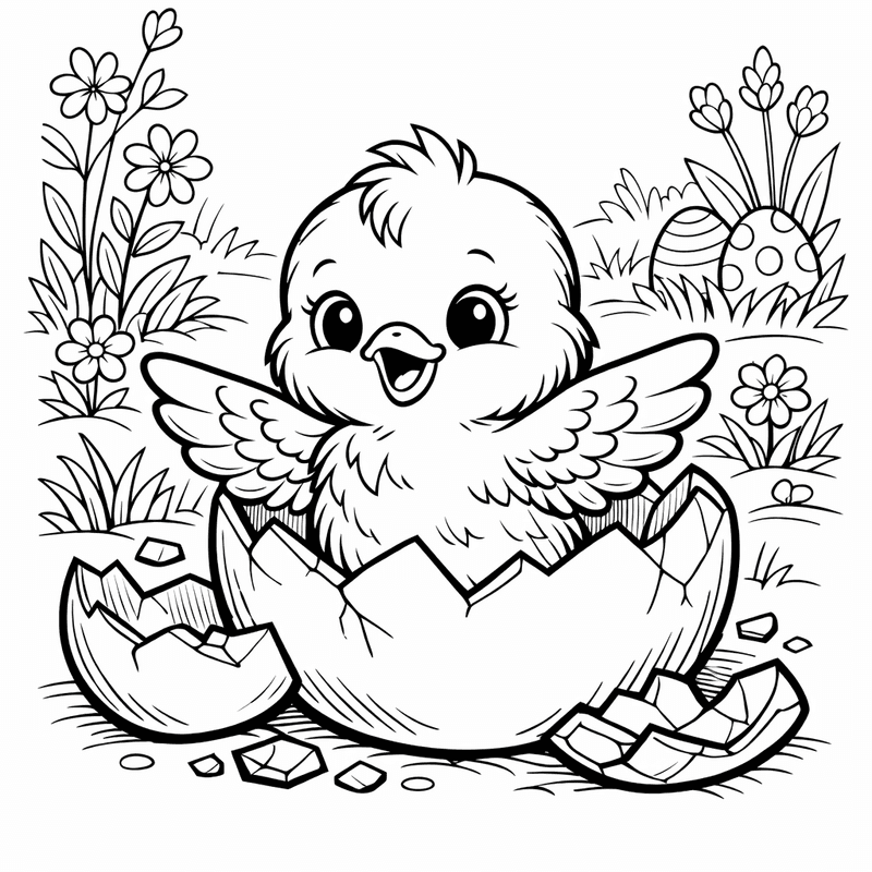 Free printable coloring page: A Fluffy Yellow Chick Standing In Green Grass, for ages 7-12