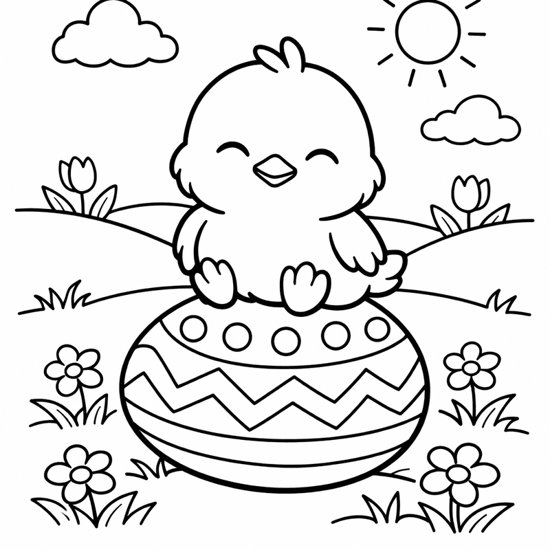 Free printable coloring page: Object Only: A Cute Chick With Clean Outlines,…, for ages 3-6