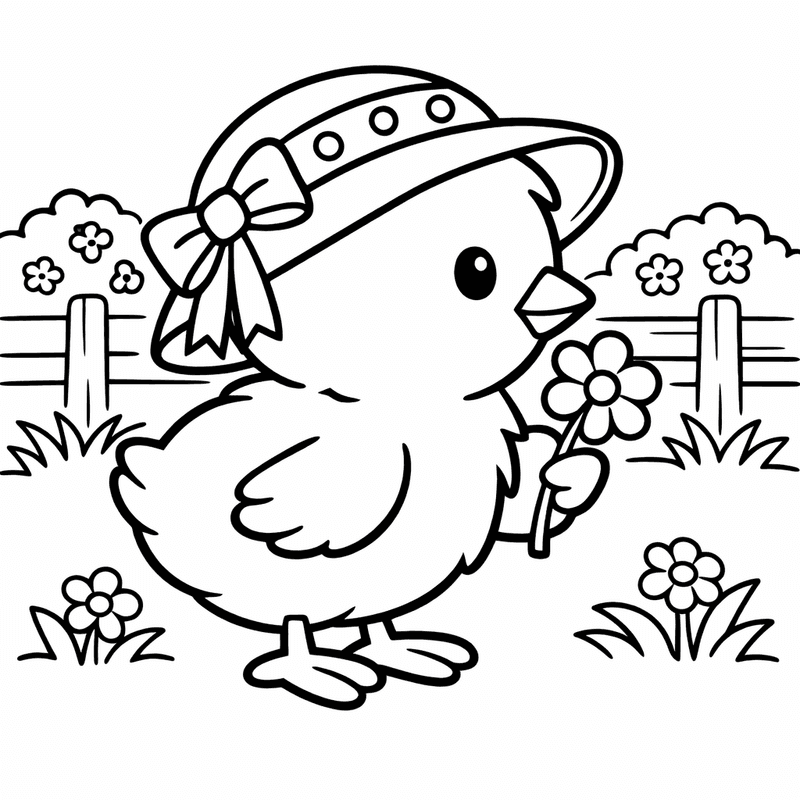 Free printable coloring page: A Chick Pecking At Seeds On The Ground, for ages 3-6