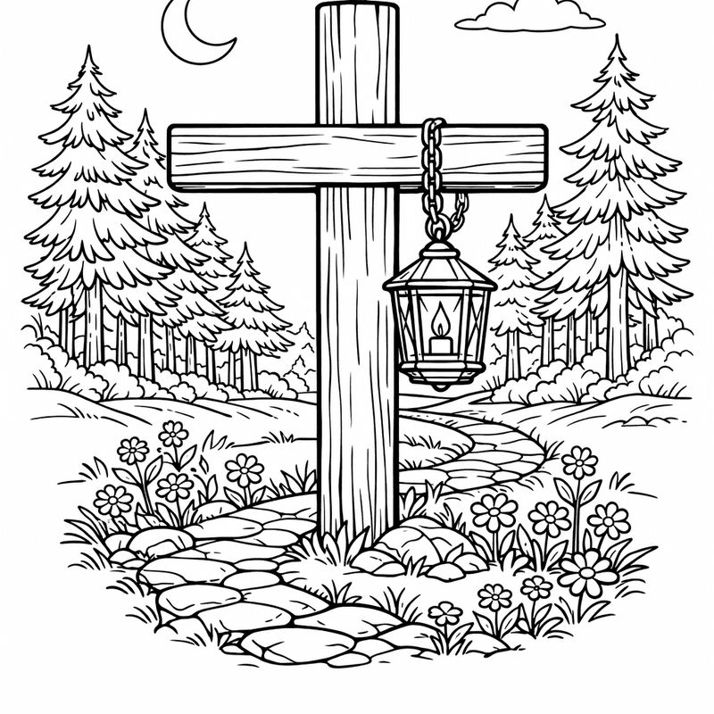 Free printable coloring page: Object Only: A Cute Cross With Clean Outlines,…, for ages 7-12