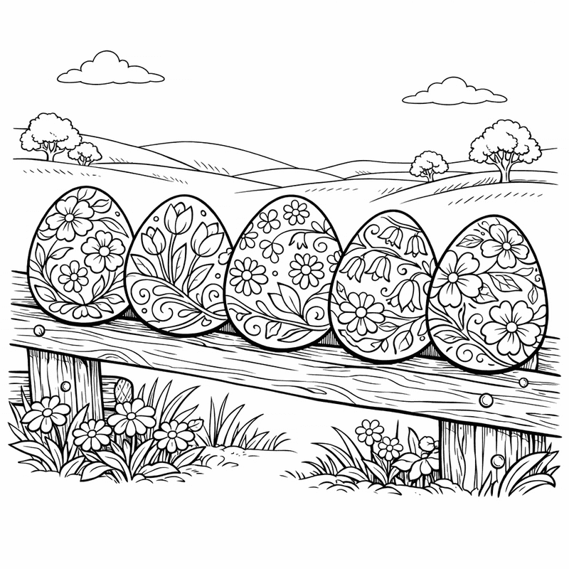 Free printable coloring page: Three Decorated Easter Eggs With Different Patterns Zigzags…, for ages 7-12