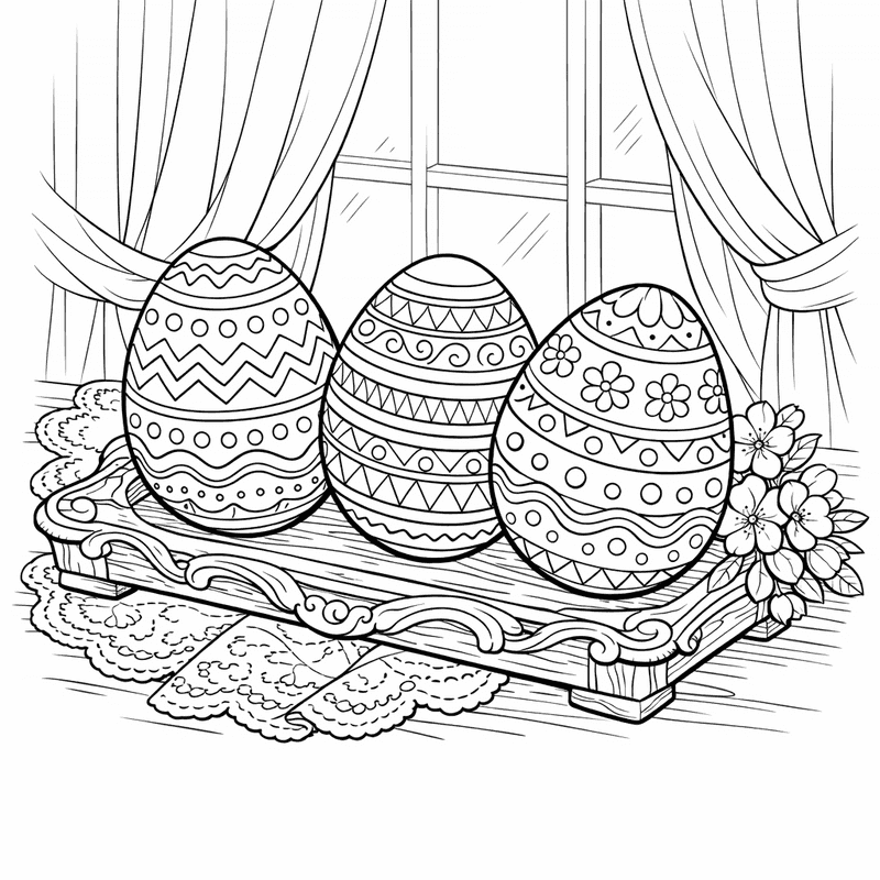 Free printable coloring page: A Nest Full Of Decorated Easter Eggs With…, for ages 7-12