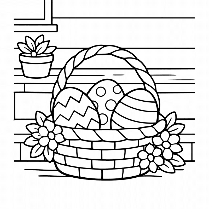 Free printable coloring page: Two Easter Baskets Side By Side With Different Treats, for ages 3-6