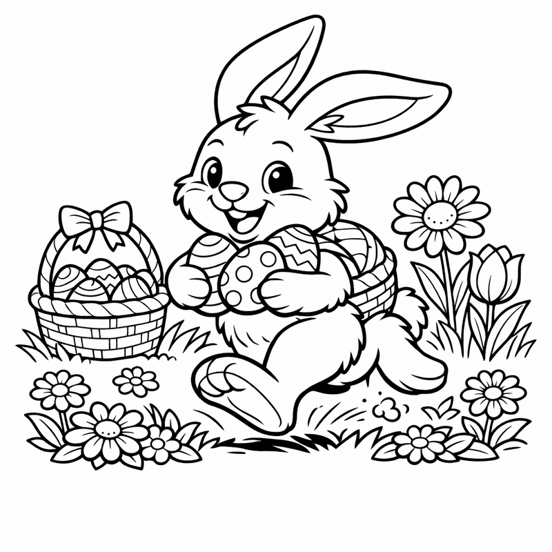 Free printable coloring page: An Easter Bunny Riding In A Carrot-shaped Car, for ages 7-12