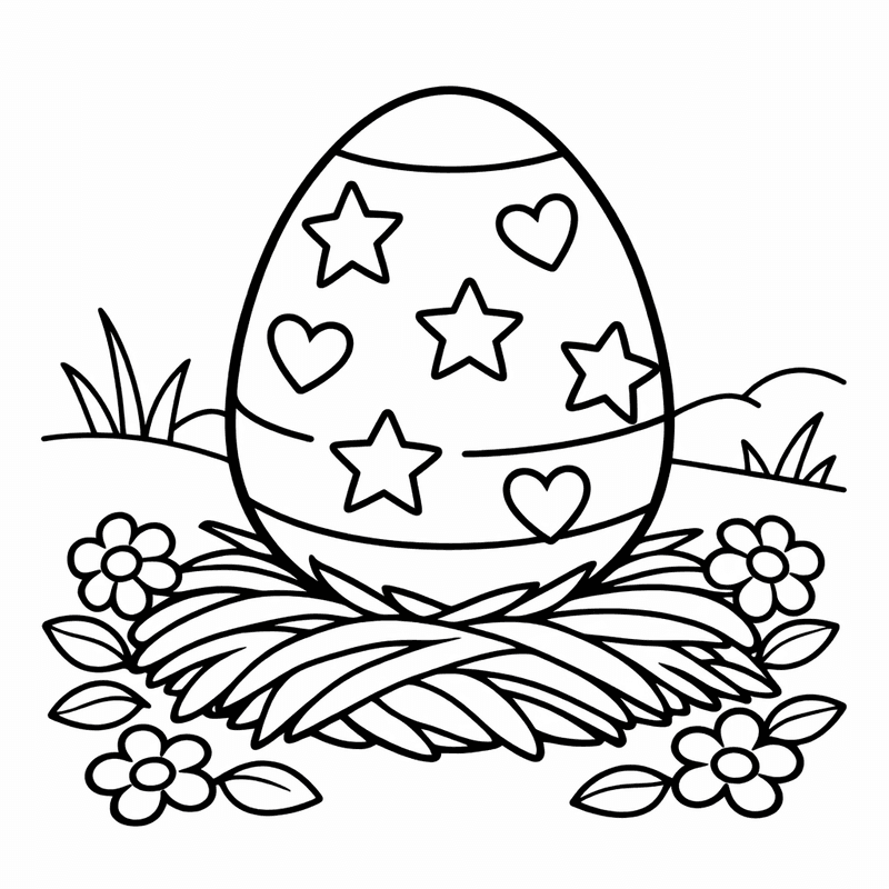Free printable coloring page: A Giant Easter Egg With Swirl Patterns In A Grassy Field, for ages 3-6