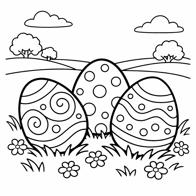 Free printable coloring page: A Collection Of Five Easter Eggs With Different Geometric Patterns, for ages 3-6