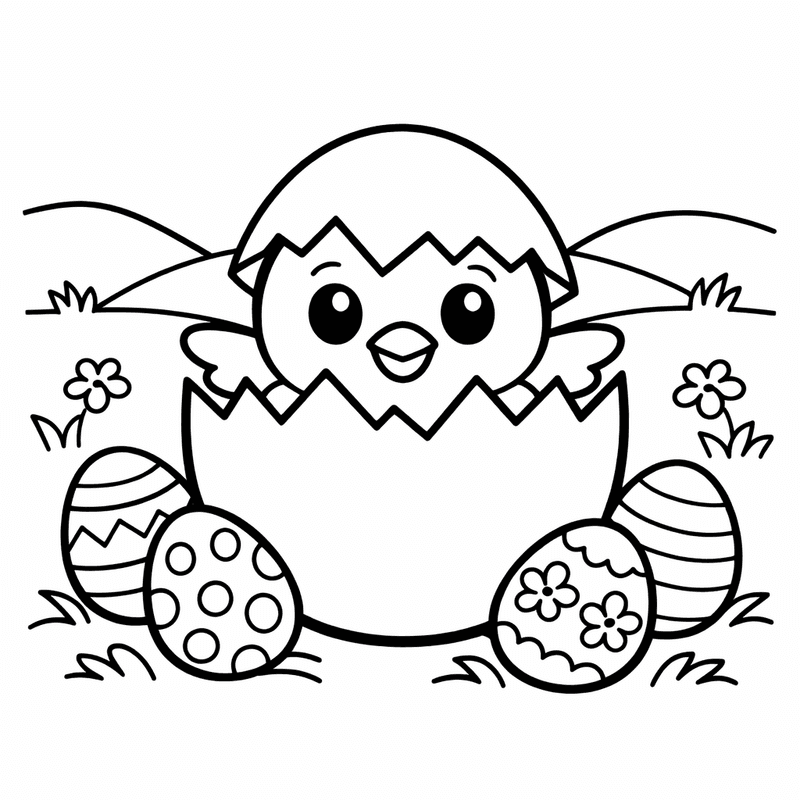Free printable coloring page: An Easter Egg Tree With Decorated Eggs Hanging From Branches, for ages 3-6