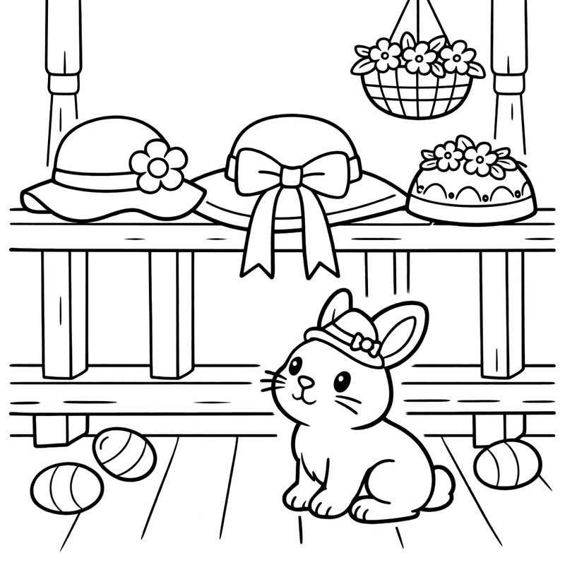 Free printable coloring page: Object Only: A Cute Easter Hat With Clean Outlines, No Background, for ages 3-6
