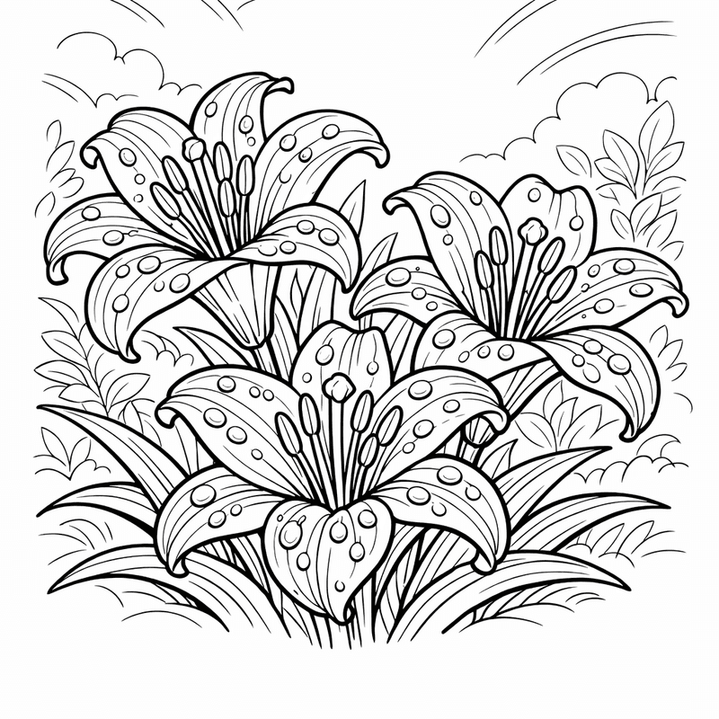 Free printable coloring page: A Lily With A Butterfly Landing On It, for ages 7-12