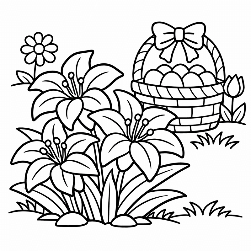 Easter Lily Coloring Page — A Lily Plant In A Decorative Pot