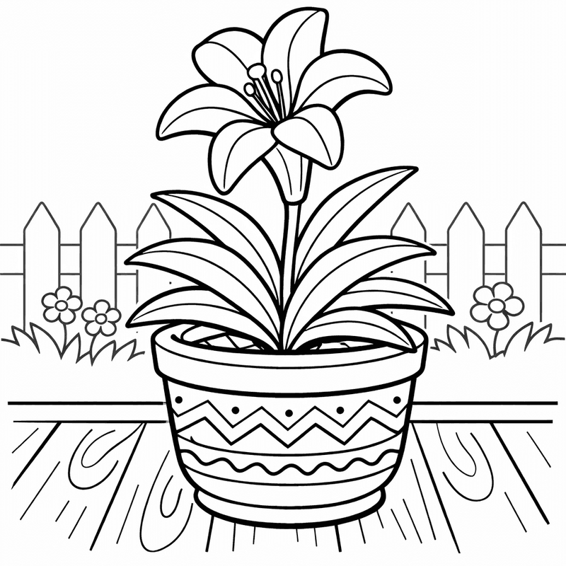 Free printable coloring page: Object Only: A Cute Easter Lily With Clean…, for ages 3-6