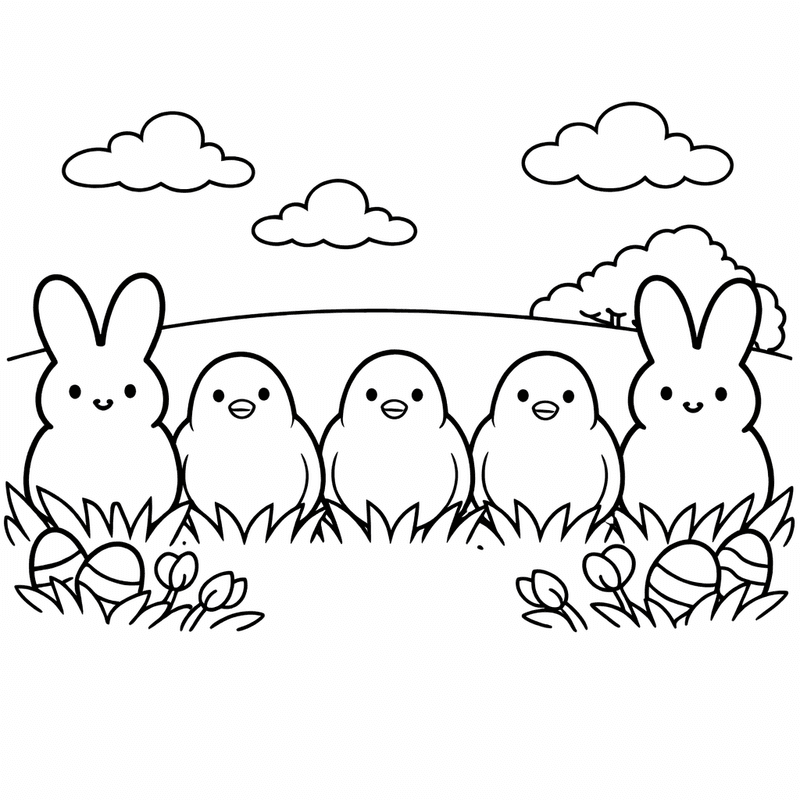 Free printable coloring page: A Peep Chick Hatching From A Decorated Egg, for ages 3-6